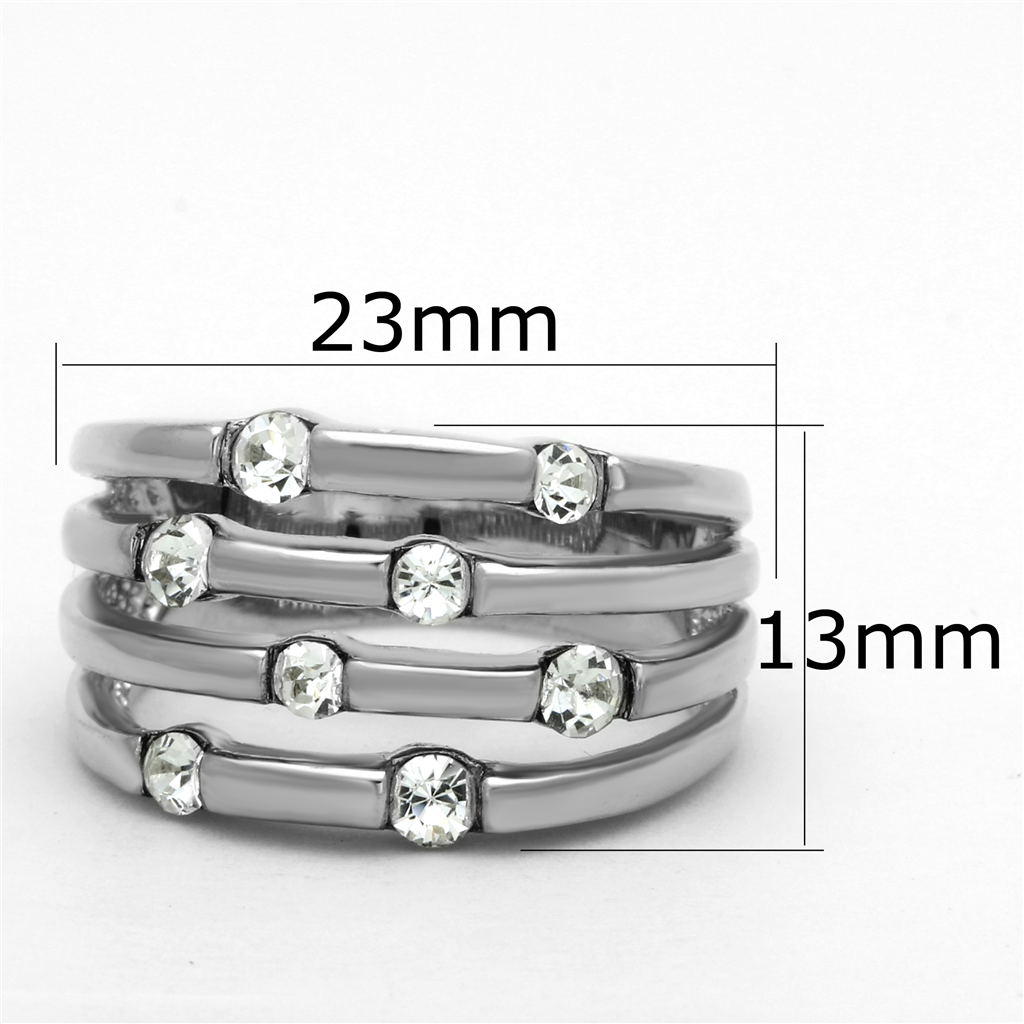 3W581 - Brass Ring Rhodium Women Top Grade Crystal Clear