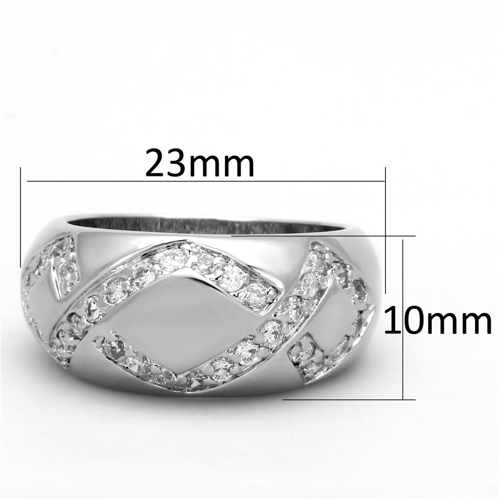 3W582 - Brass Ring Rhodium Women AAA Grade CZ Clear