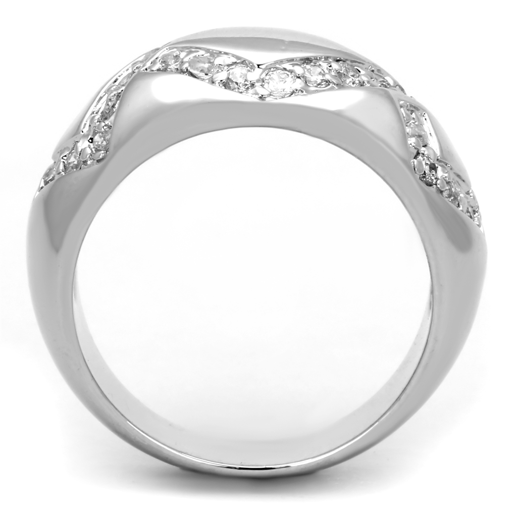 3W582 - Brass Ring Rhodium Women AAA Grade CZ Clear