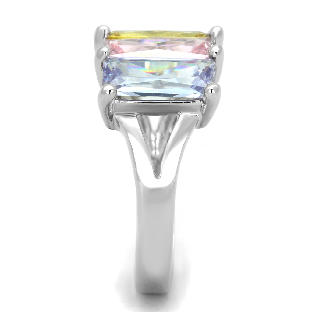 3W583 - Brass Ring Rhodium Women AAA Grade CZ Multi Color