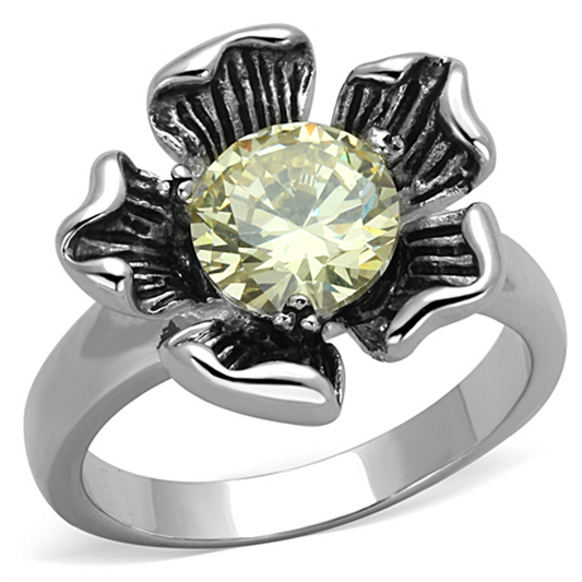 3W585 - Brass Ring Rhodium Women AAA Grade CZ Citrine Yellow