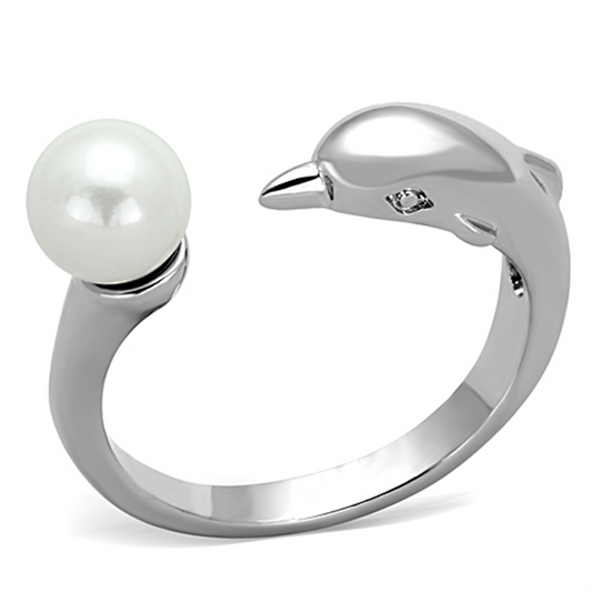 3W587 - Brass Ring Rhodium Women Synthetic White