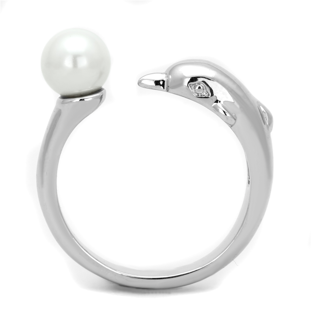 3W587 - Brass Ring Rhodium Women Synthetic White