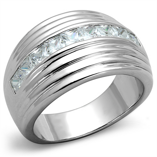 3W588 - Brass Ring Rhodium Women AAA Grade CZ Clear