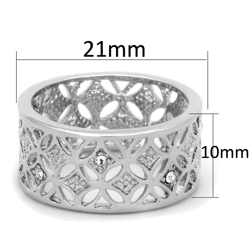 3W590 - Brass Ring Rhodium Women Top Grade Crystal Clear