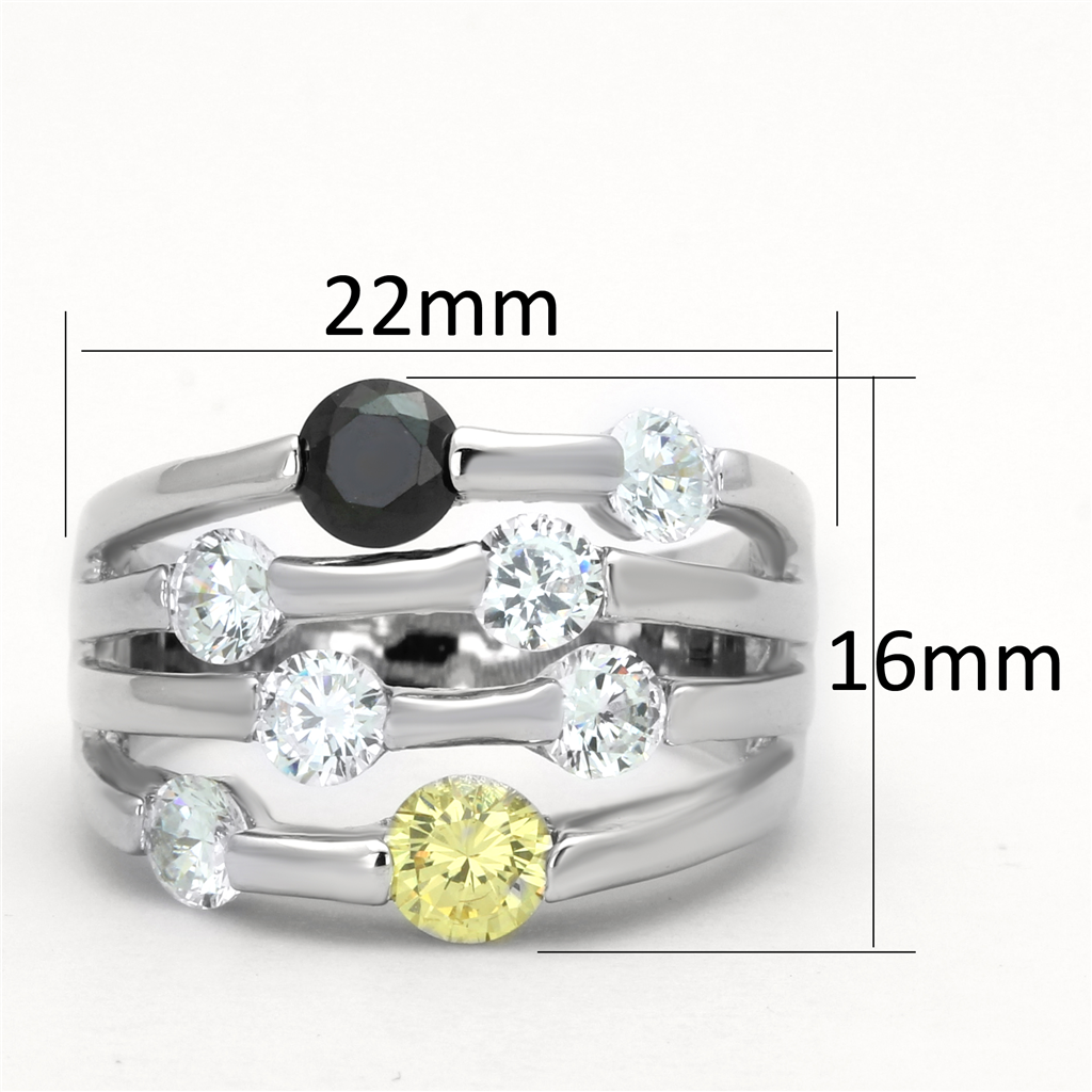 3W605 - Brass Ring Rhodium Women AAA Grade CZ Multi Color