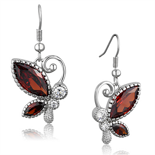 3W613 - Brass Earrings Rhodium Women AAA Grade CZ Garnet