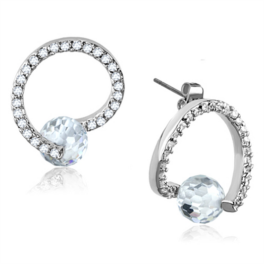 3W626 - Brass Earrings Rhodium Women AAA Grade CZ Clear