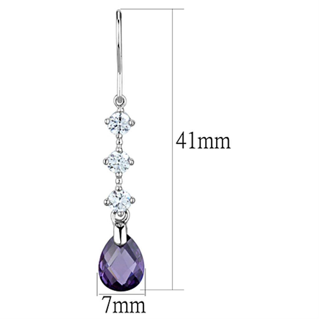 3W635 - Brass Earrings Rhodium Women AAA Grade CZ Amethyst