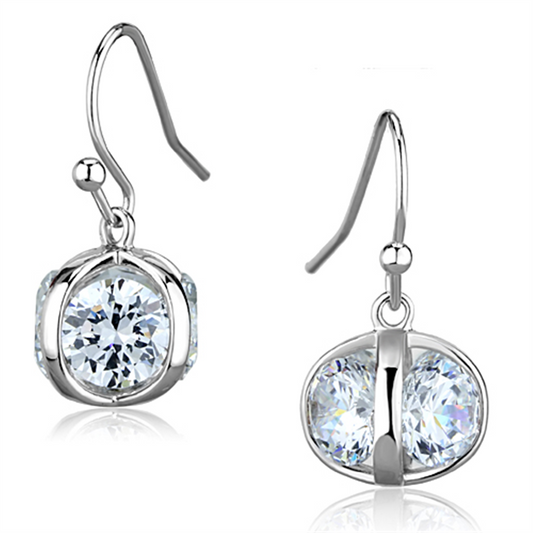 3W644 - Brass Earrings Rhodium Women AAA Grade CZ Clear