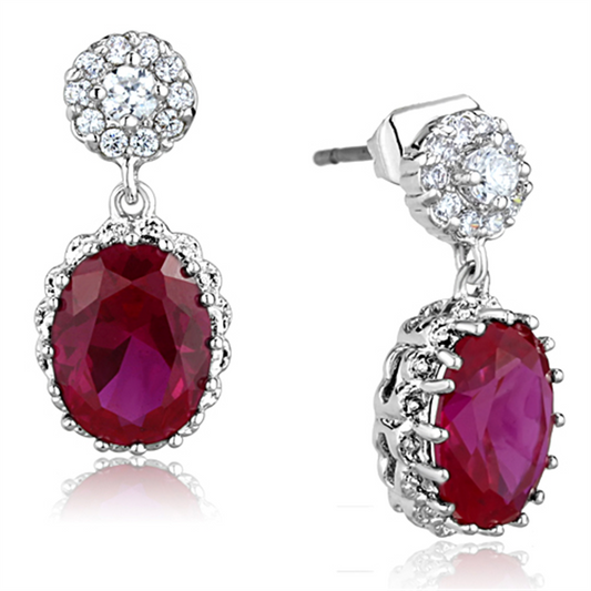 3W653 - Brass Earrings Rhodium Women AAA Grade CZ Ruby