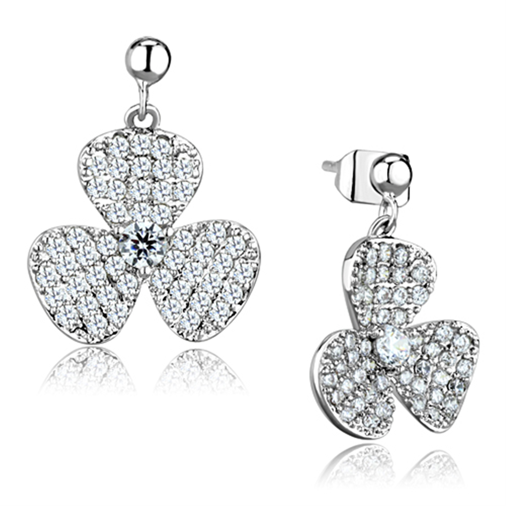 3W662 - Brass Earrings Rhodium Women AAA Grade CZ Clear