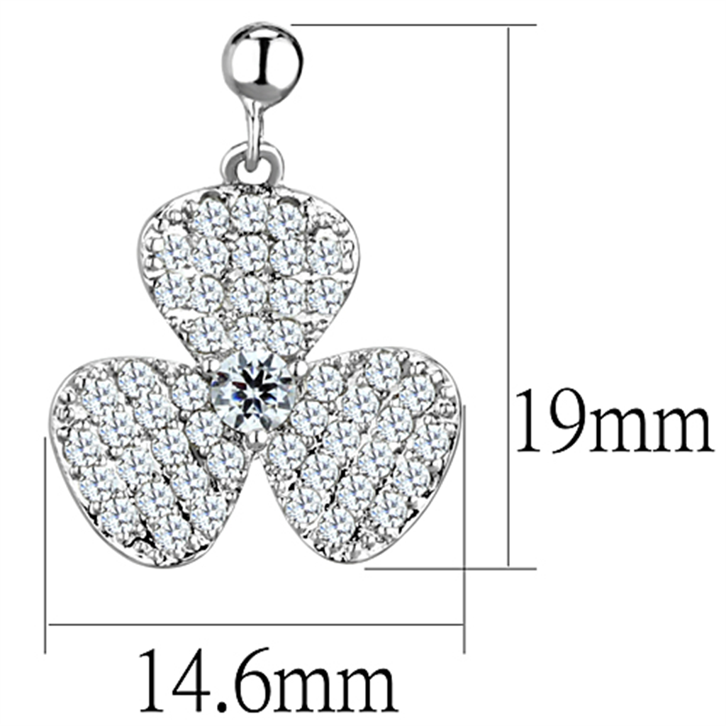 3W662 - Brass Earrings Rhodium Women AAA Grade CZ Clear