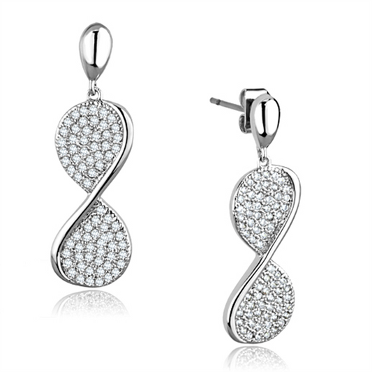 3W663 - Brass Earrings Rhodium Women AAA Grade CZ Clear