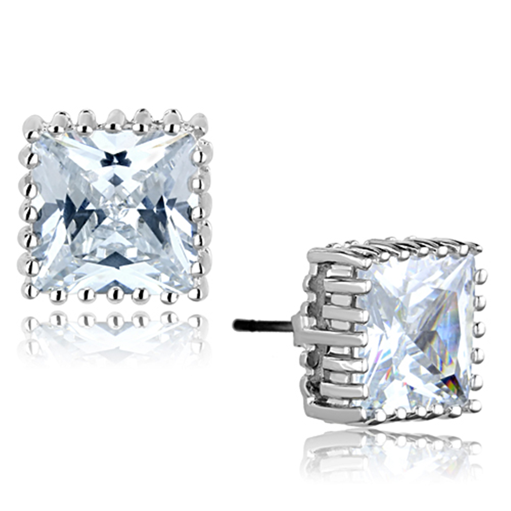 3W700 - Brass Earrings Rhodium Women AAA Grade CZ Clear