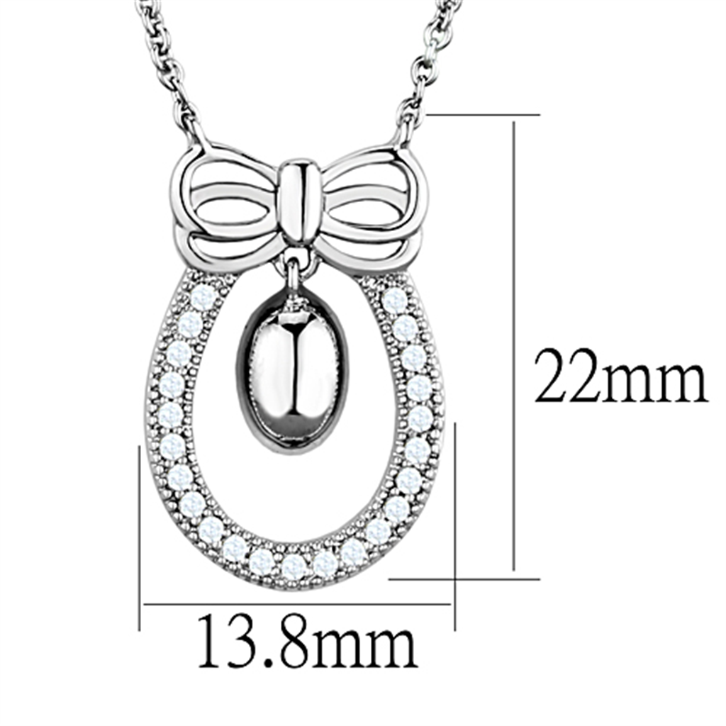 3W718 - Brass Necklace Rhodium Women AAA Grade CZ Clear