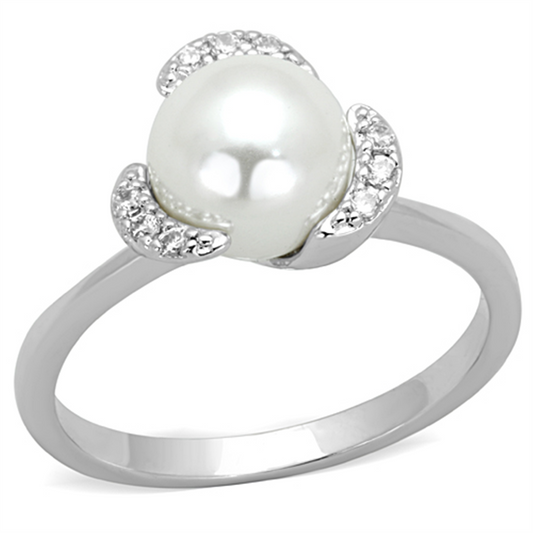 3W721 - Brass Ring Rhodium Women Synthetic White