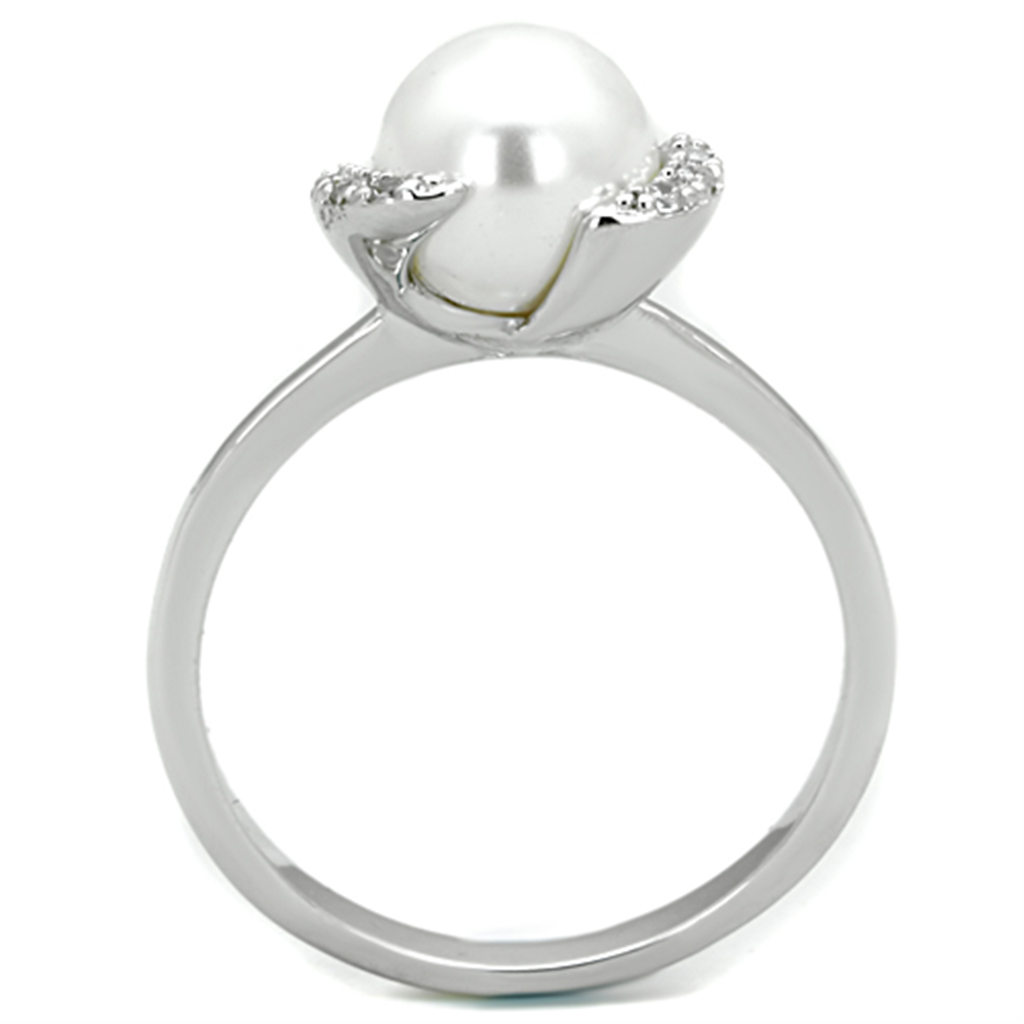 3W721 - Brass Ring Rhodium Women Synthetic White