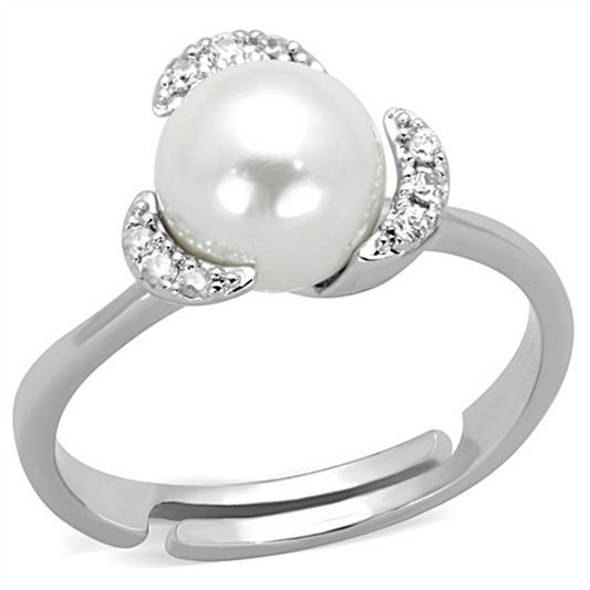 3W722 - Brass Ring Rhodium Women Synthetic White