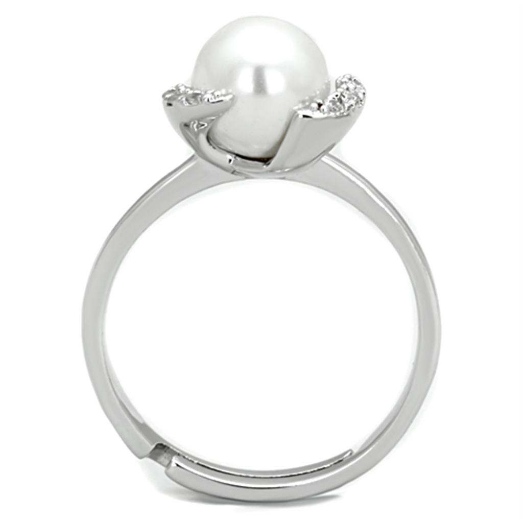 3W722 - Brass Ring Rhodium Women Synthetic White