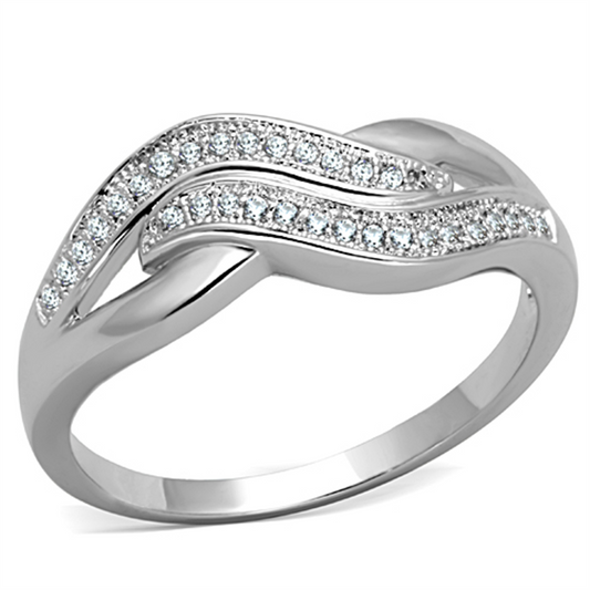 3W724 - Brass Ring Rhodium Women AAA Grade CZ Clear