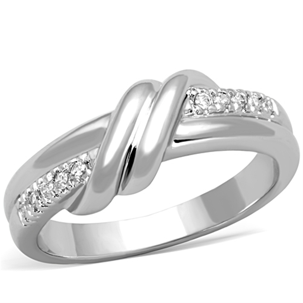 3W741 - Brass Ring Rhodium Women AAA Grade CZ Clear