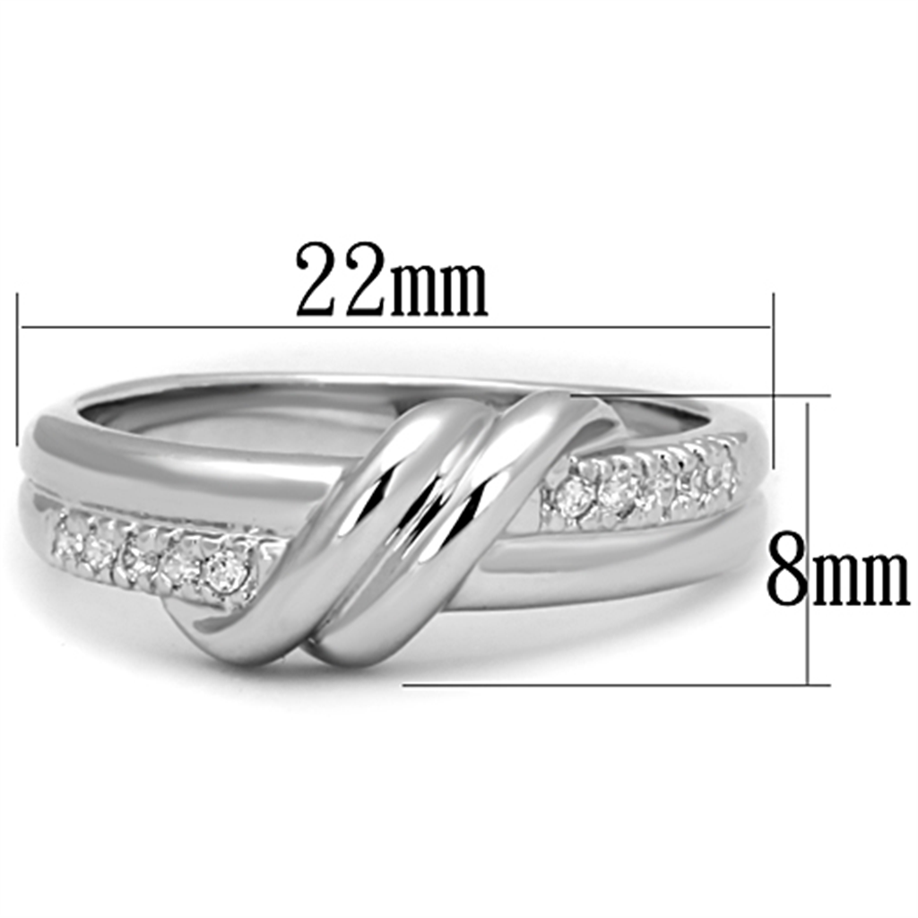 3W741 - Brass Ring Rhodium Women AAA Grade CZ Clear