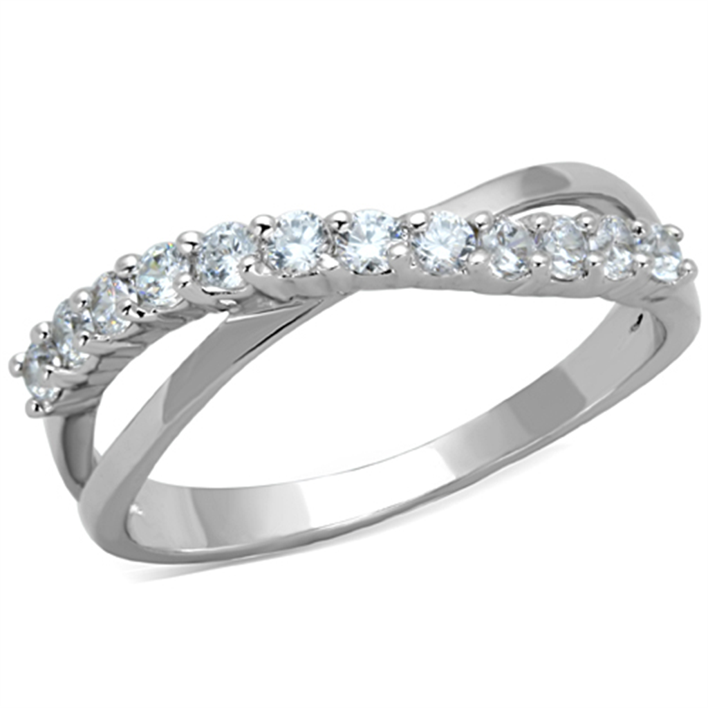 3W742 - Brass Ring Rhodium Women AAA Grade CZ Clear