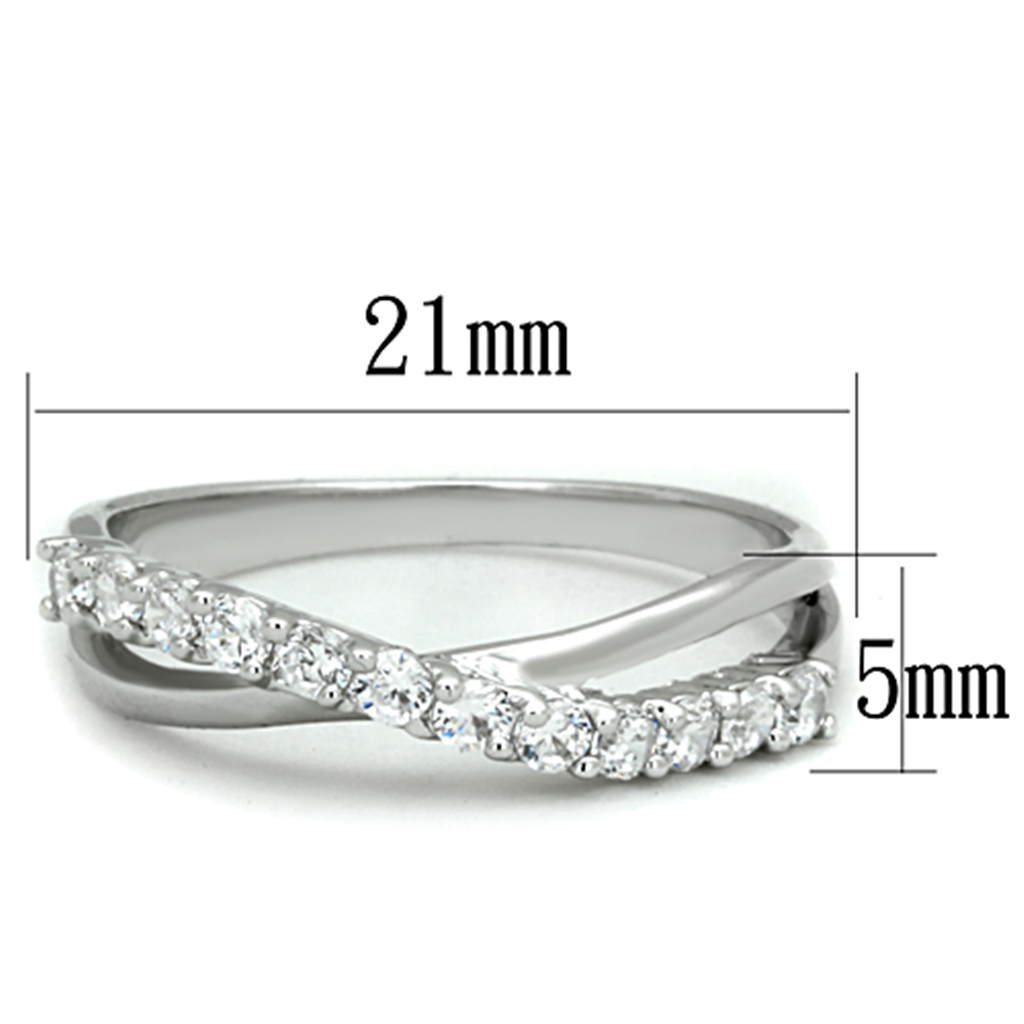 3W742 - Brass Ring Rhodium Women AAA Grade CZ Clear