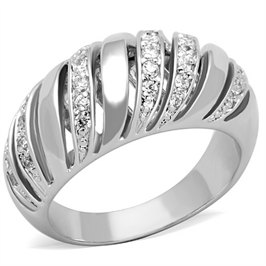 3W743 - Brass Ring Rhodium Women AAA Grade CZ Clear