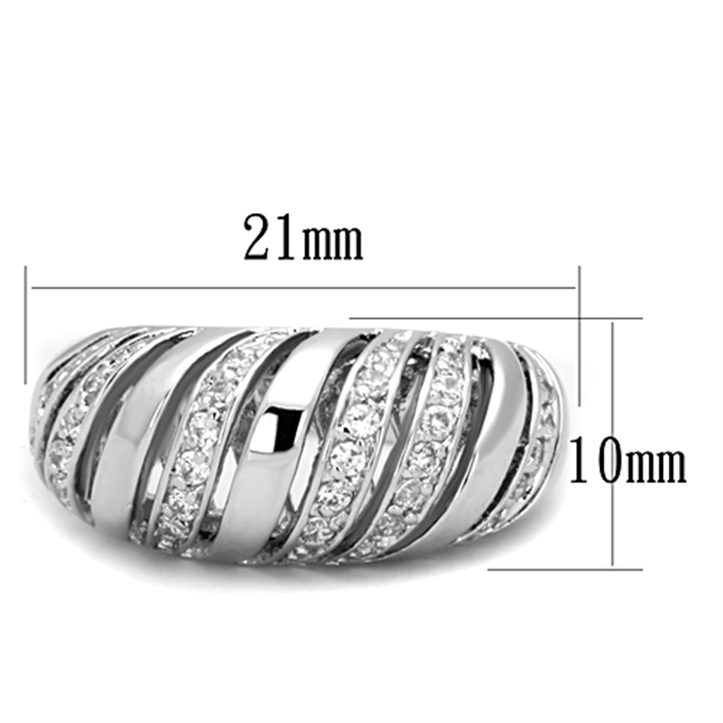 3W743 - Brass Ring Rhodium Women AAA Grade CZ Clear