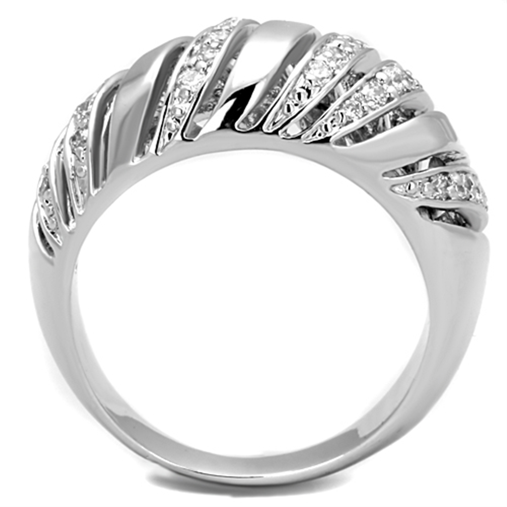 3W743 - Brass Ring Rhodium Women AAA Grade CZ Clear