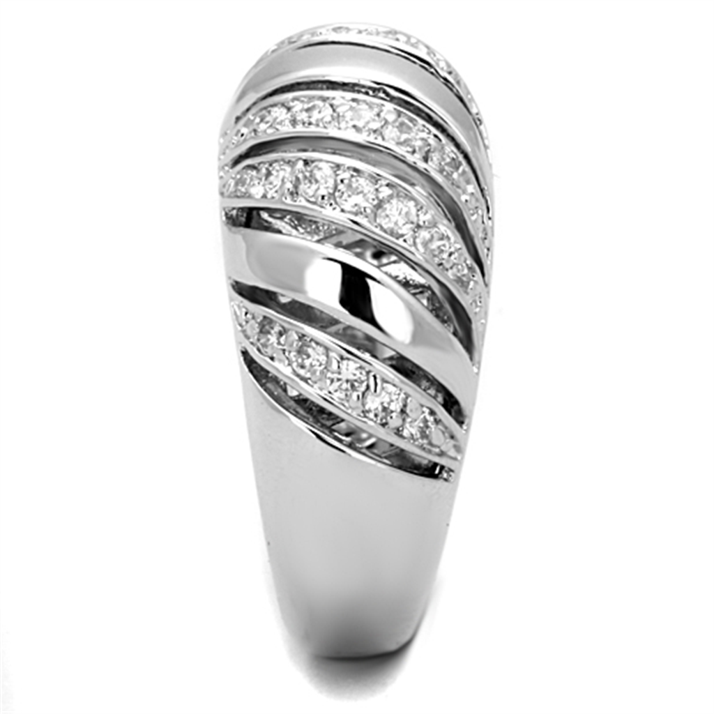 3W743 - Brass Ring Rhodium Women AAA Grade CZ Clear