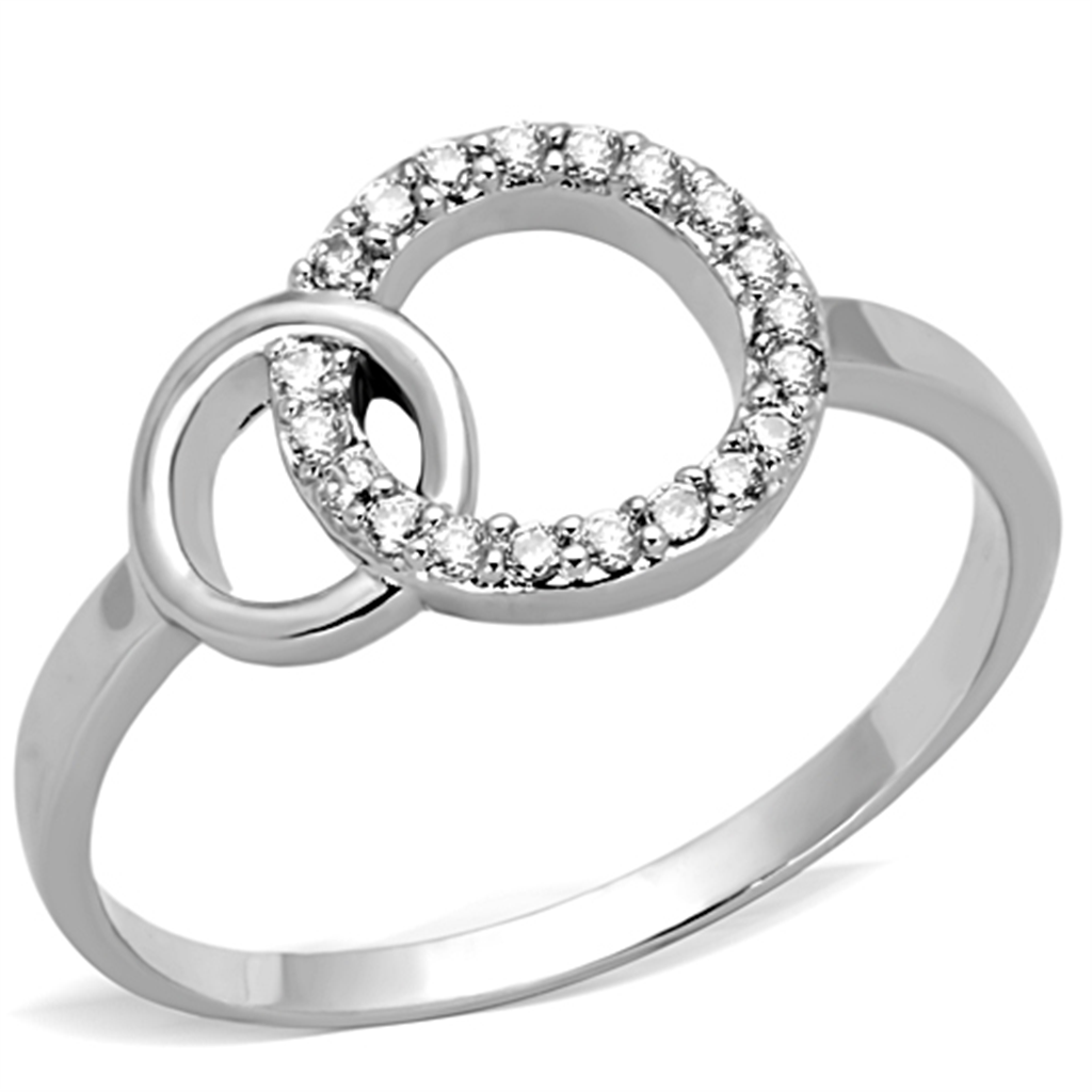 3W756 - Brass Ring Rhodium Women AAA Grade CZ Clear