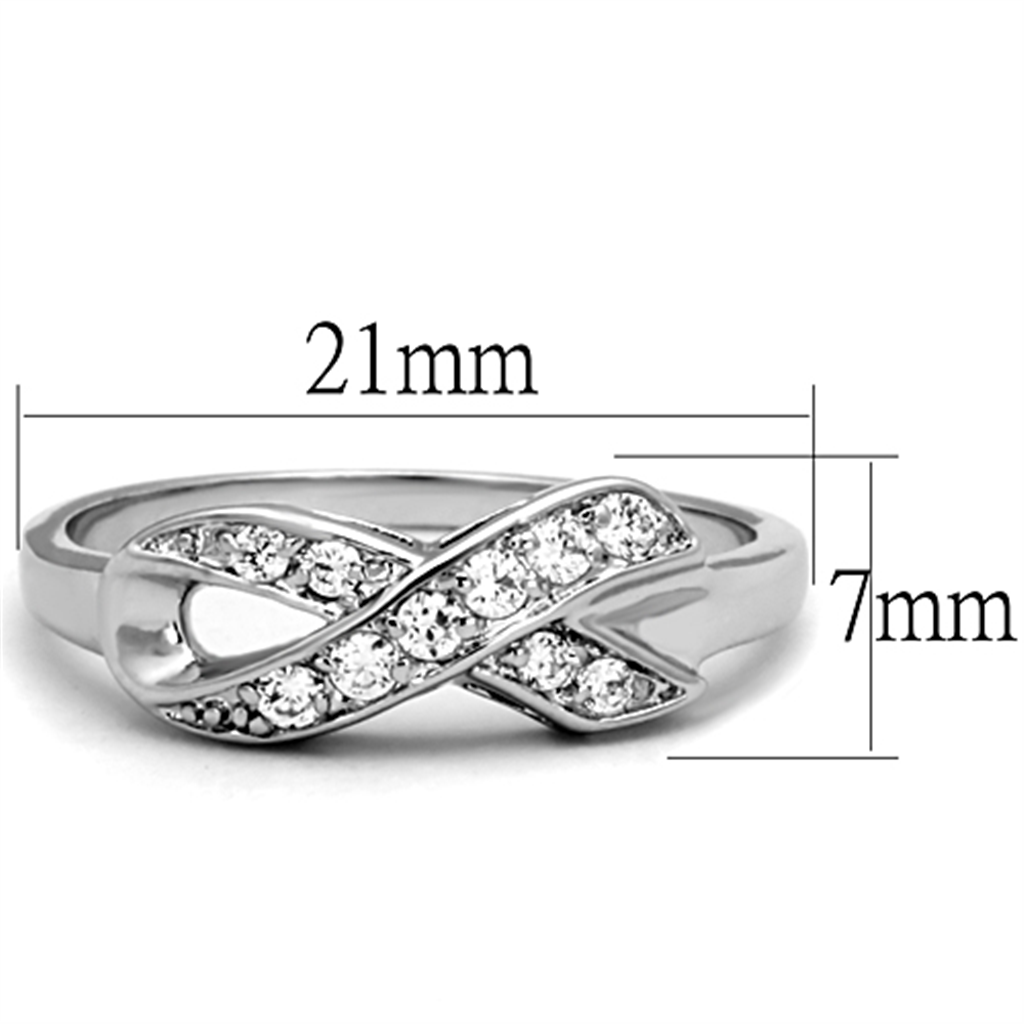 3W757 - Brass Ring Rhodium Women AAA Grade CZ Clear