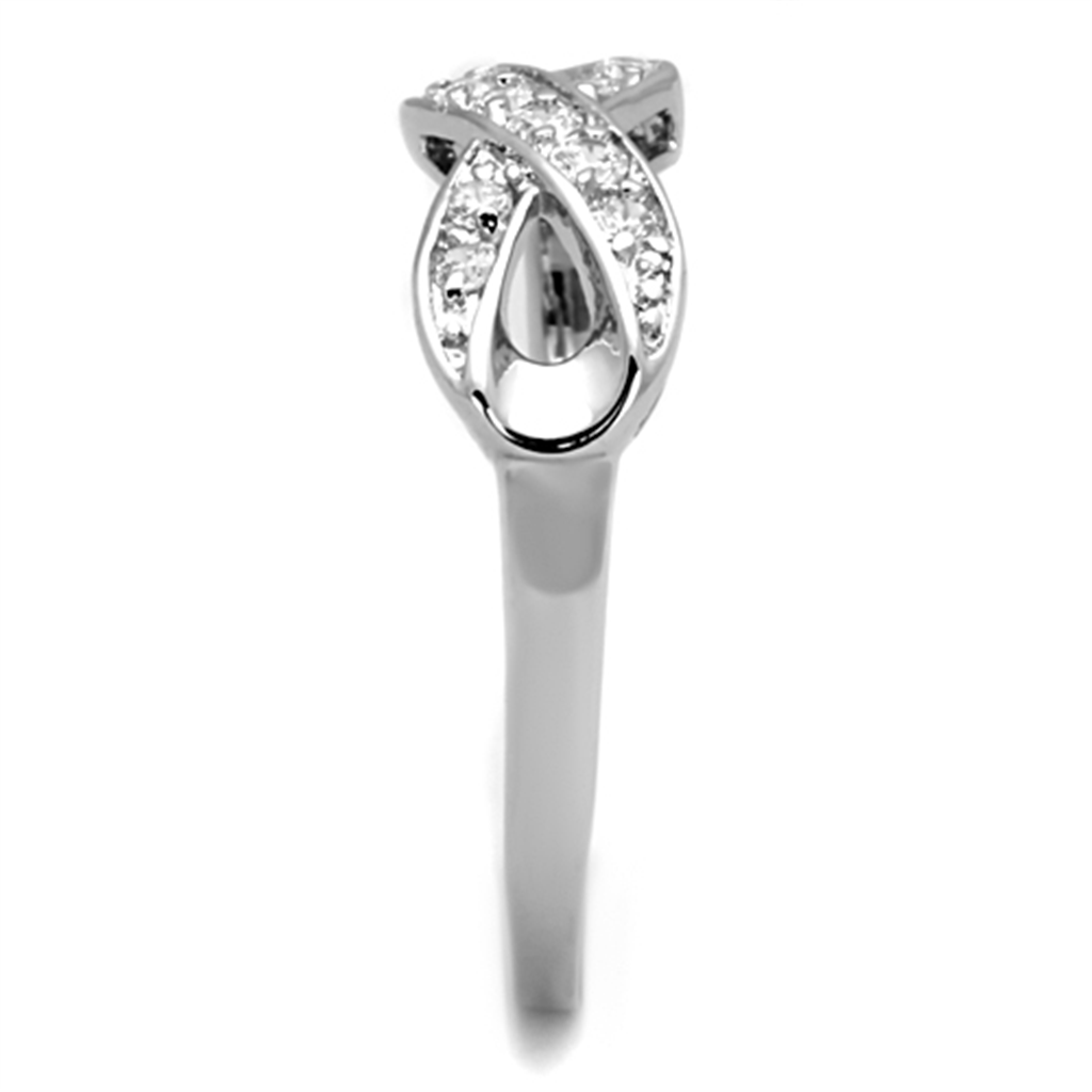 3W757 - Brass Ring Rhodium Women AAA Grade CZ Clear