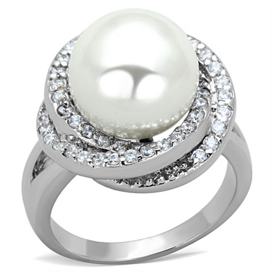 3W759 - Brass Ring Rhodium Women Synthetic White