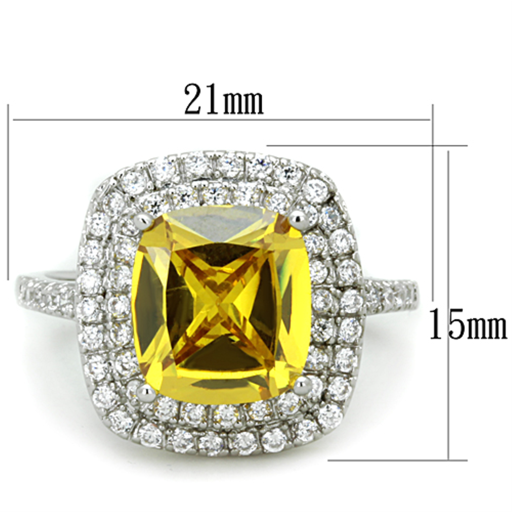 3W760 - Brass Ring Rhodium Women AAA Grade CZ Topaz