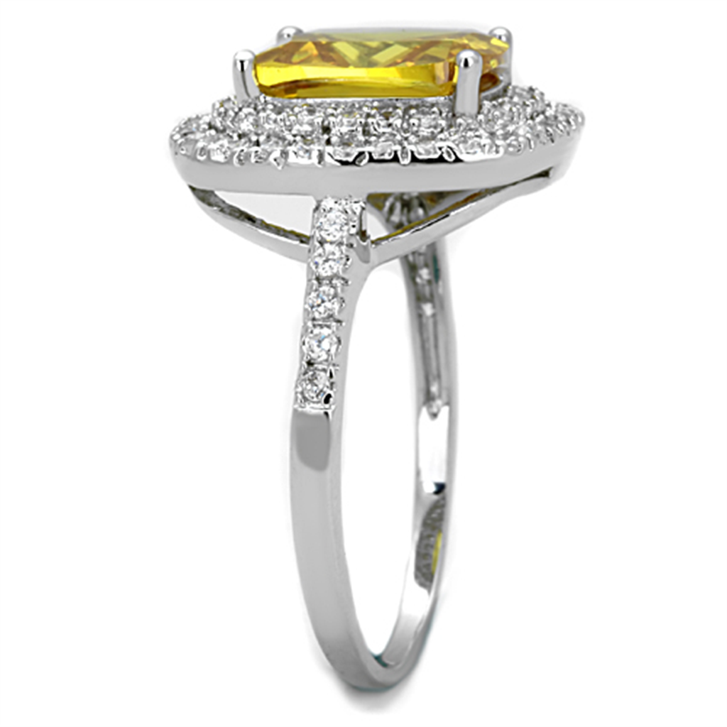 3W760 - Brass Ring Rhodium Women AAA Grade CZ Topaz