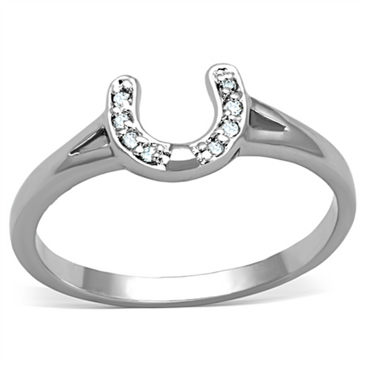 3W762 - Brass Ring Rhodium Women AAA Grade CZ Clear