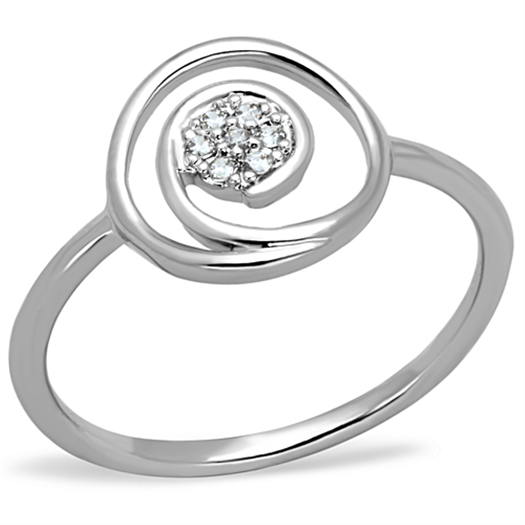 3W765 - Brass Ring Rhodium Women AAA Grade CZ Clear