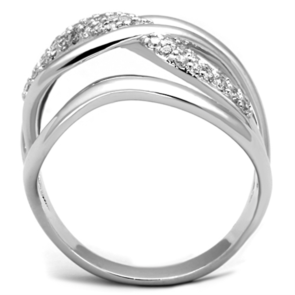 3W766 - Brass Ring Rhodium Women AAA Grade CZ Clear