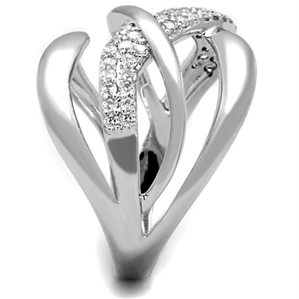 3W766 - Brass Ring Rhodium Women AAA Grade CZ Clear