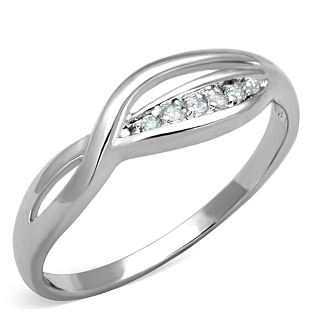 3W768 - Brass Ring Rhodium Women AAA Grade CZ Clear