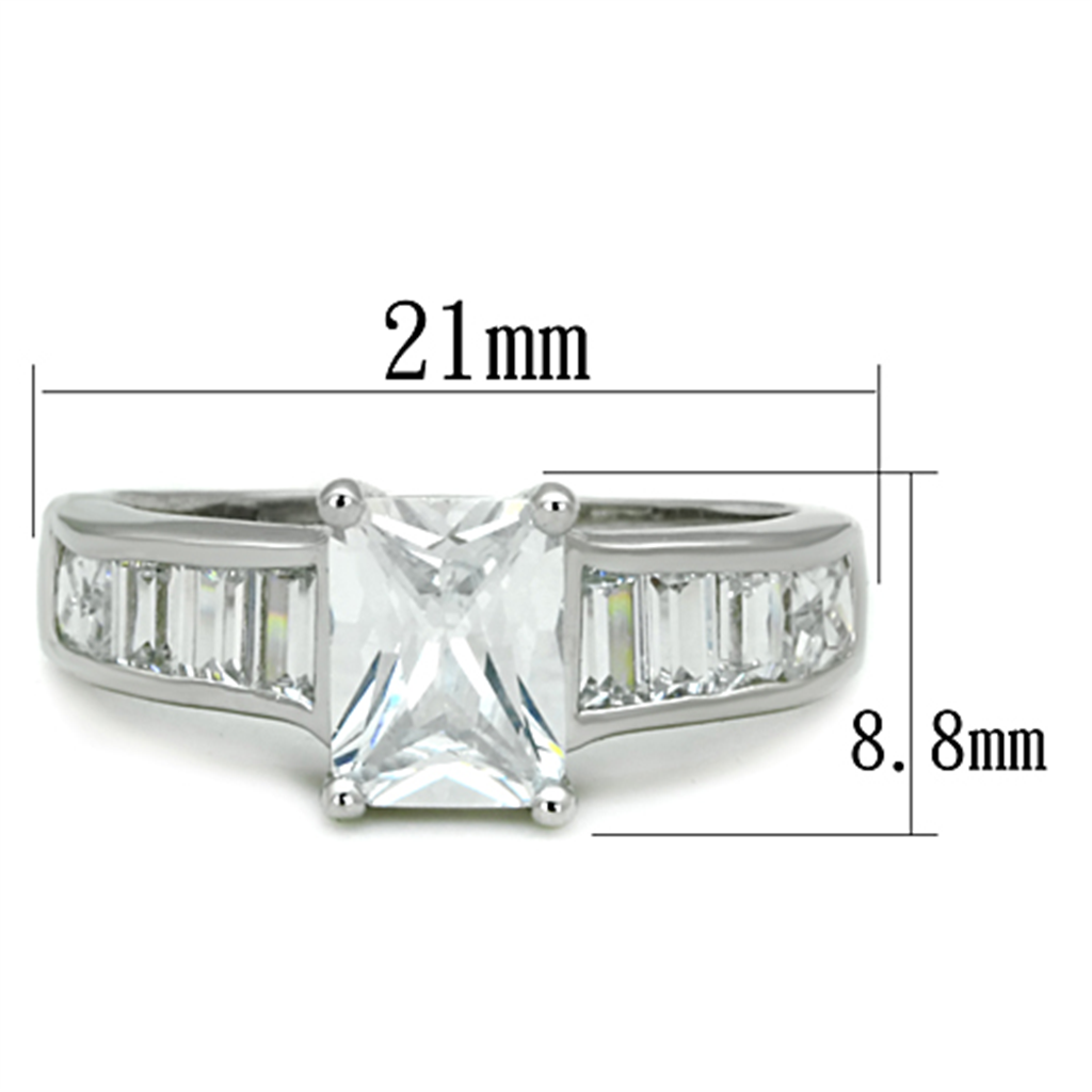 3W769 - Brass Ring Rhodium Women AAA Grade CZ Clear