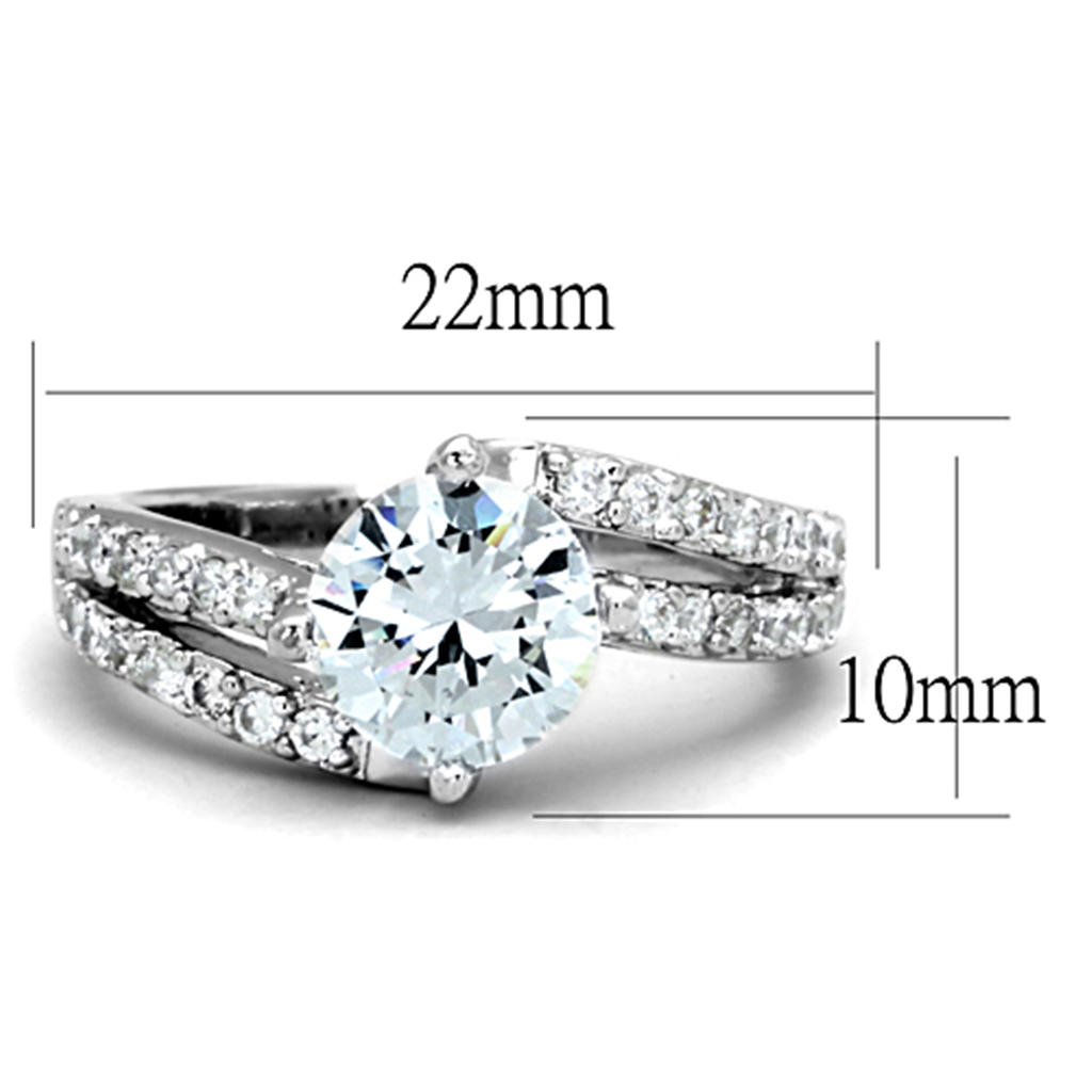 3W770 - Brass Ring Rhodium Women AAA Grade CZ Clear