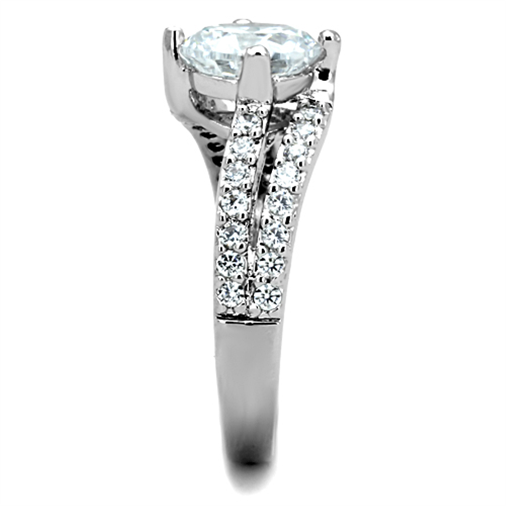 3W770 - Brass Ring Rhodium Women AAA Grade CZ Clear