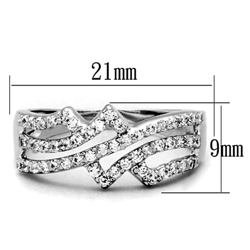 3W771 - Brass Ring Rhodium Women AAA Grade CZ Clear