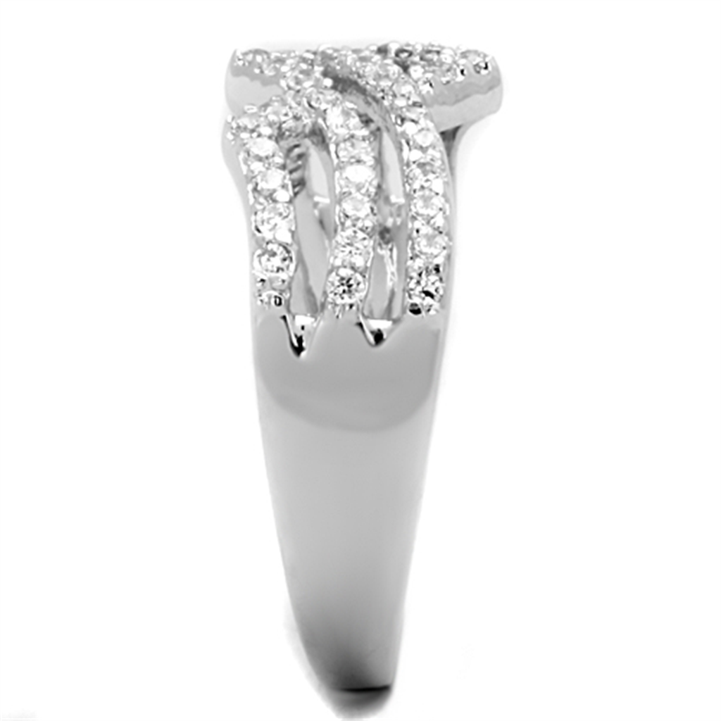 3W771 - Brass Ring Rhodium Women AAA Grade CZ Clear