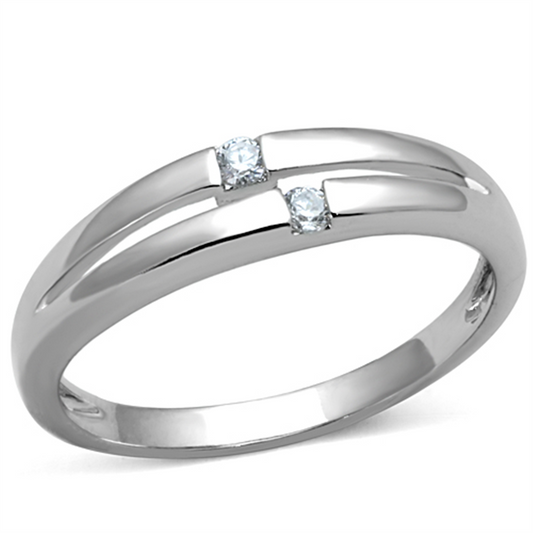 3W779 - Brass Ring Rhodium Women AAA Grade CZ Clear